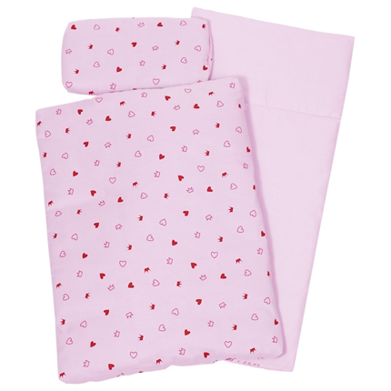 Linge de lit pour poupée - Rose et coeurs, 40 cm
