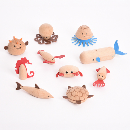 Créatures marines en bois, 10 pièces