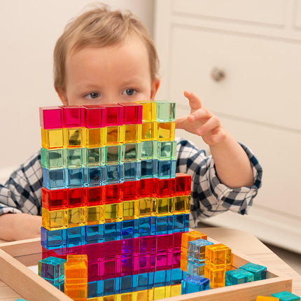Plateau miroir + cubes gemmes translucides 100 pcs
