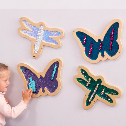 Panneaux sensori.papillon/libellule sequins, 3 pcs