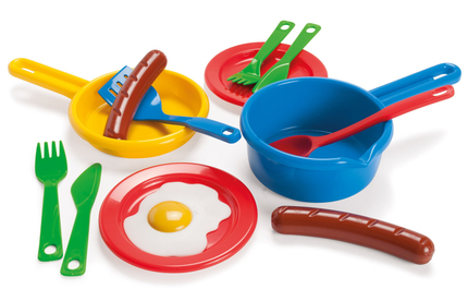 Set assiettes, poêles et aliments, 13 pièces
