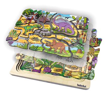 Puzzle 4 en 1 - Les dinosaures, 45 pièces