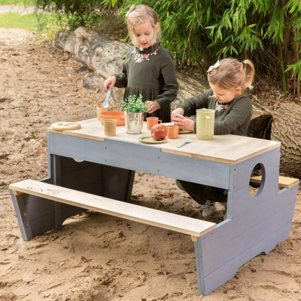 Ensemble table et bancs avec plateaux d'activité