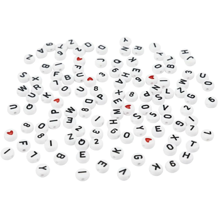 Perles plastique - Lettres/chiffres/cœurs, 25 g