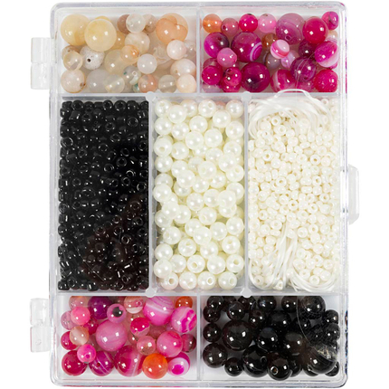 Mix créatif bijoux - Agates noir/marron/blanc