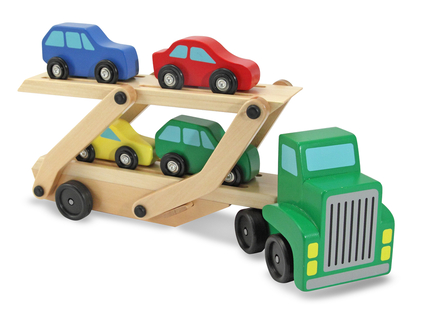 Transporteur de voitures en bois avec 4 voitures