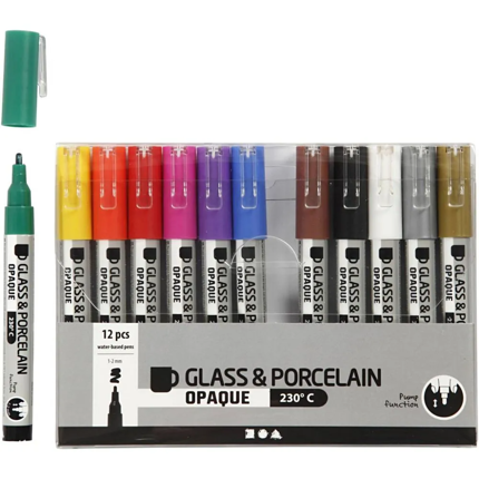 Feutres pour verre et porcelaine - Opaque, 12 pcs
