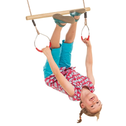 Trapèze bois avec anneaux de gymnastique en métal