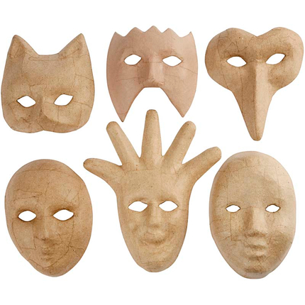 Masques en papier mâché, 6 pièces