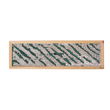 Panneau mur. sensoriel long à sequins, argent/vert