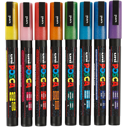 Feutres Posca PC-3M - Paillettes, 8 pièces