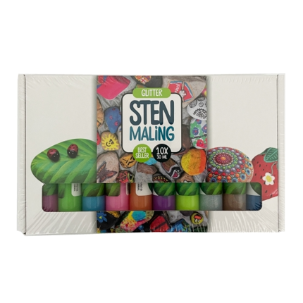 Peinture sur pierres 10 x 30 ml - Pailettes