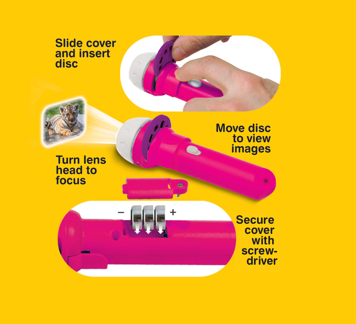 Lampe torche projecteur + diapos - Animaux mignons