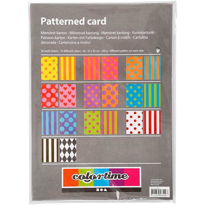 Papier cartonné A4 à motifs, 20 feuilles assorties